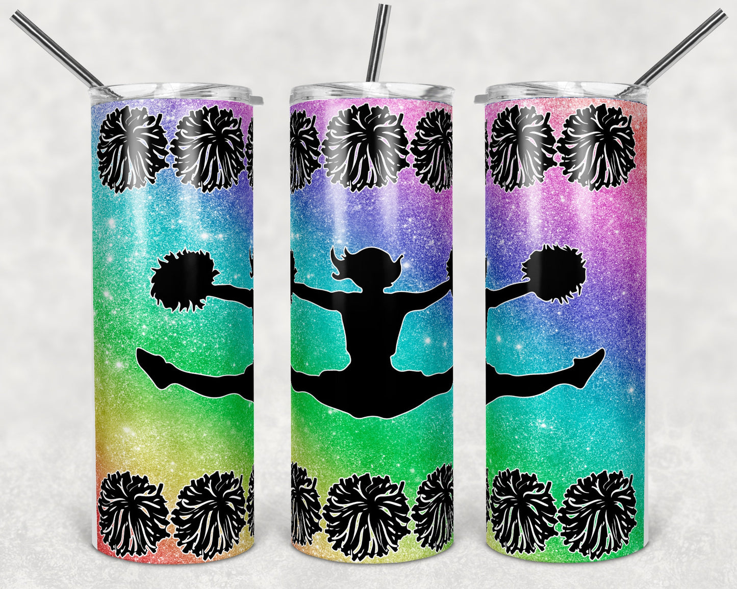 20 oz Skinny Tumbler Cheer Glitter Sublimation Design Print Transfer