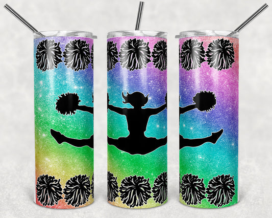 20 oz Skinny Tumbler Cheer Glitter Sublimation Design Print Transfer