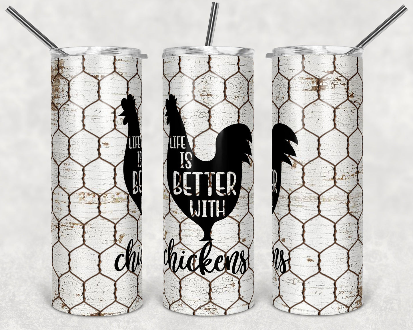 20 oz Skinny Tumbler Chicken Wire Chicken Farm Sublimation Design Print Transfer