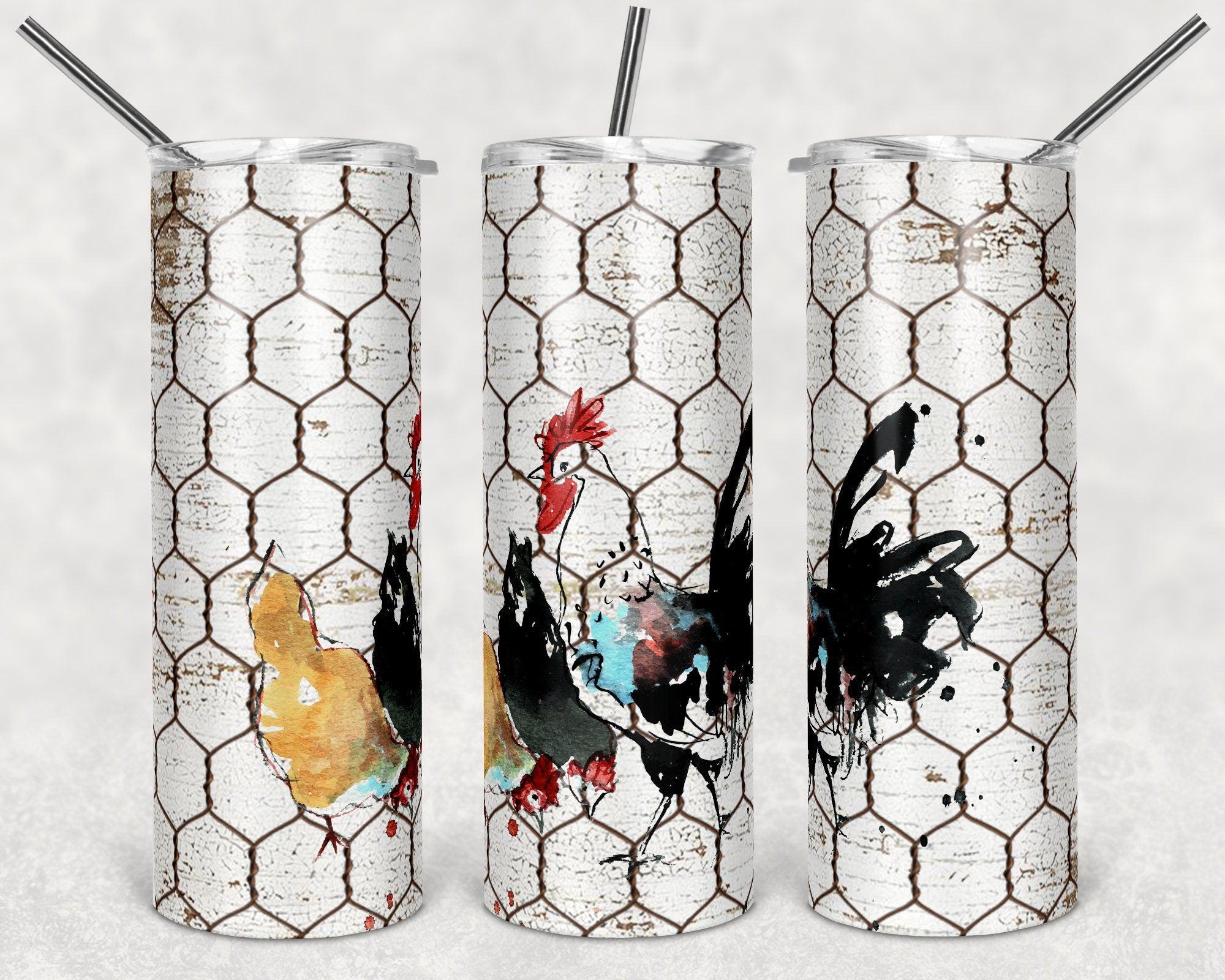 20 oz Skinny Tumbler Chicken Wire Chicken Farm Sublimation Design Prin ...