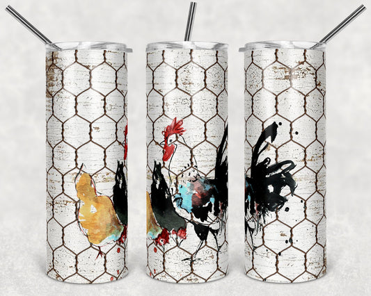 20 oz Skinny Tumbler Chicken Wire Chicken Farm Sublimation Design Print Transfer