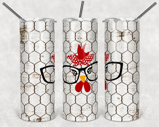 20 oz Skinny Tumbler Chicken Wire Chicken Face Sublimation Design Print Transfer
