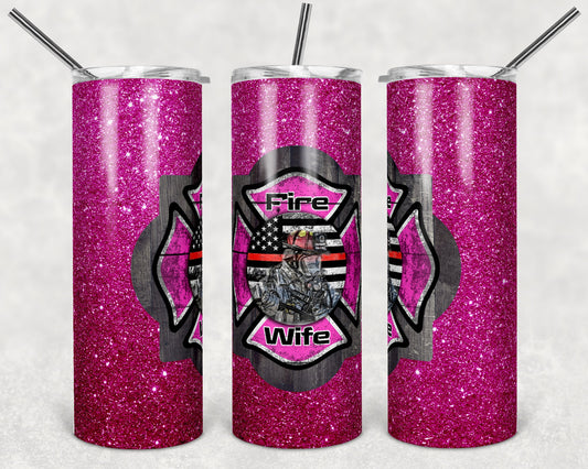 20 oz Skinny Tumbler Sublimation Design Template Pink Fire Wife Design