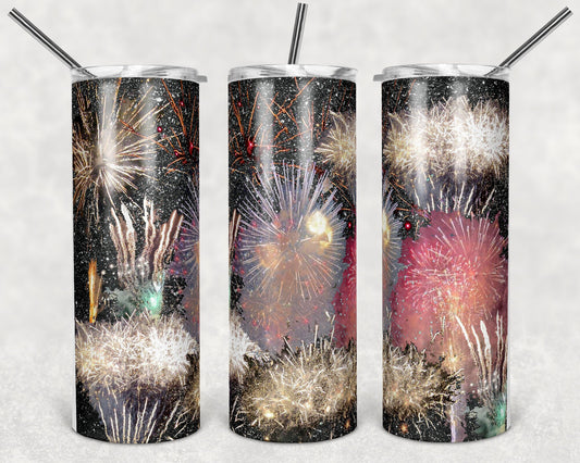 20 oz Skinny Tumbler Sublimation Design Template Fireworks Design