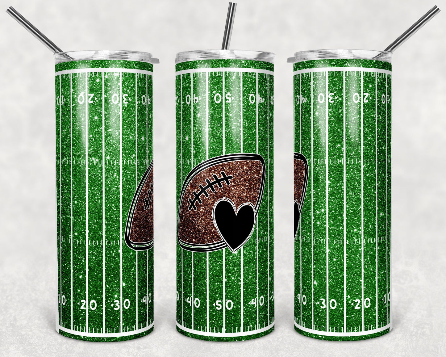 20 oz Skinny Tumbler Glitter Football Field Sublimation Design Print Transfer
