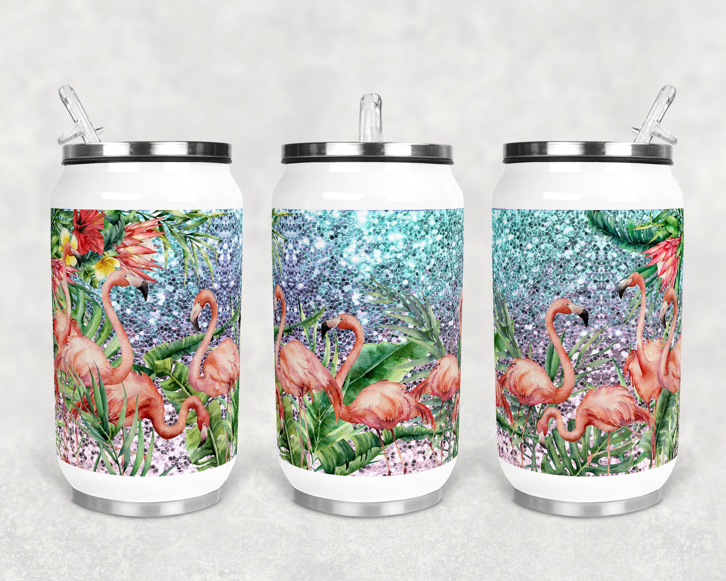 12 oz Sublimation Can Cup Boho Glitter Flamingo Sublimation Design Print Transfer