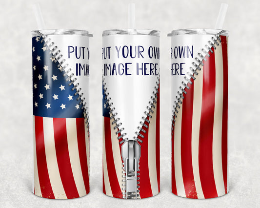 20 oz Skinny Tumbler Flag Zipper Sublimation Design Add your own image Template tumblers