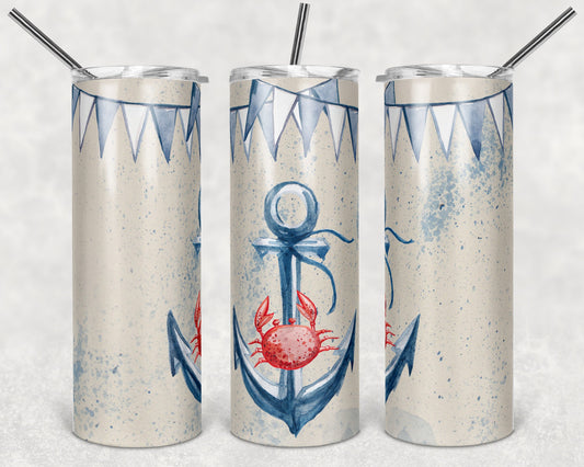 20 oz Skinny Tumbler Sublimation Design Template Nautical Bunting Anchor Print Transfer