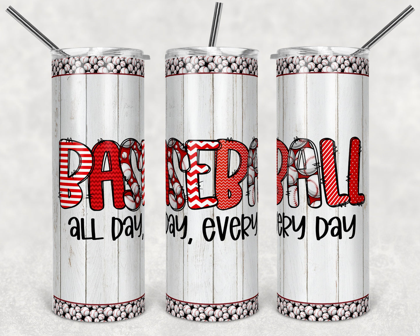 20 oz Skinny Tumbler Sublimation Design Template Baseball Design Print Transfer