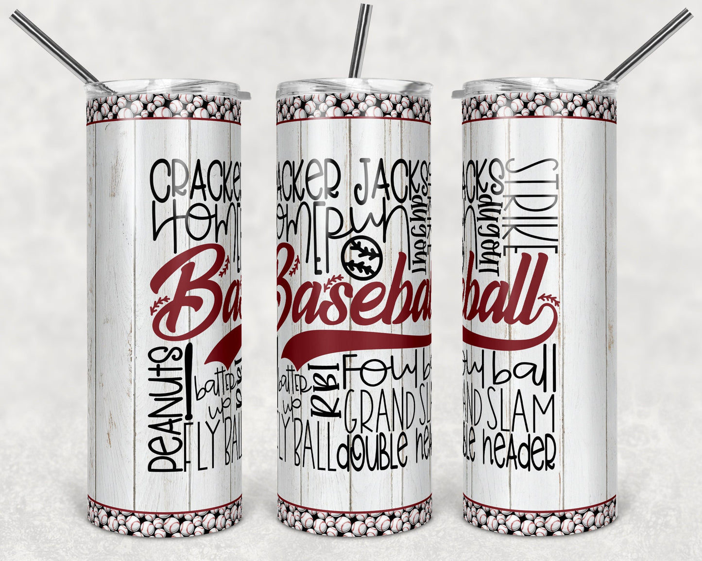 20 oz Skinny Tumbler Sublimation Design Template Baseball Design Print Transfer