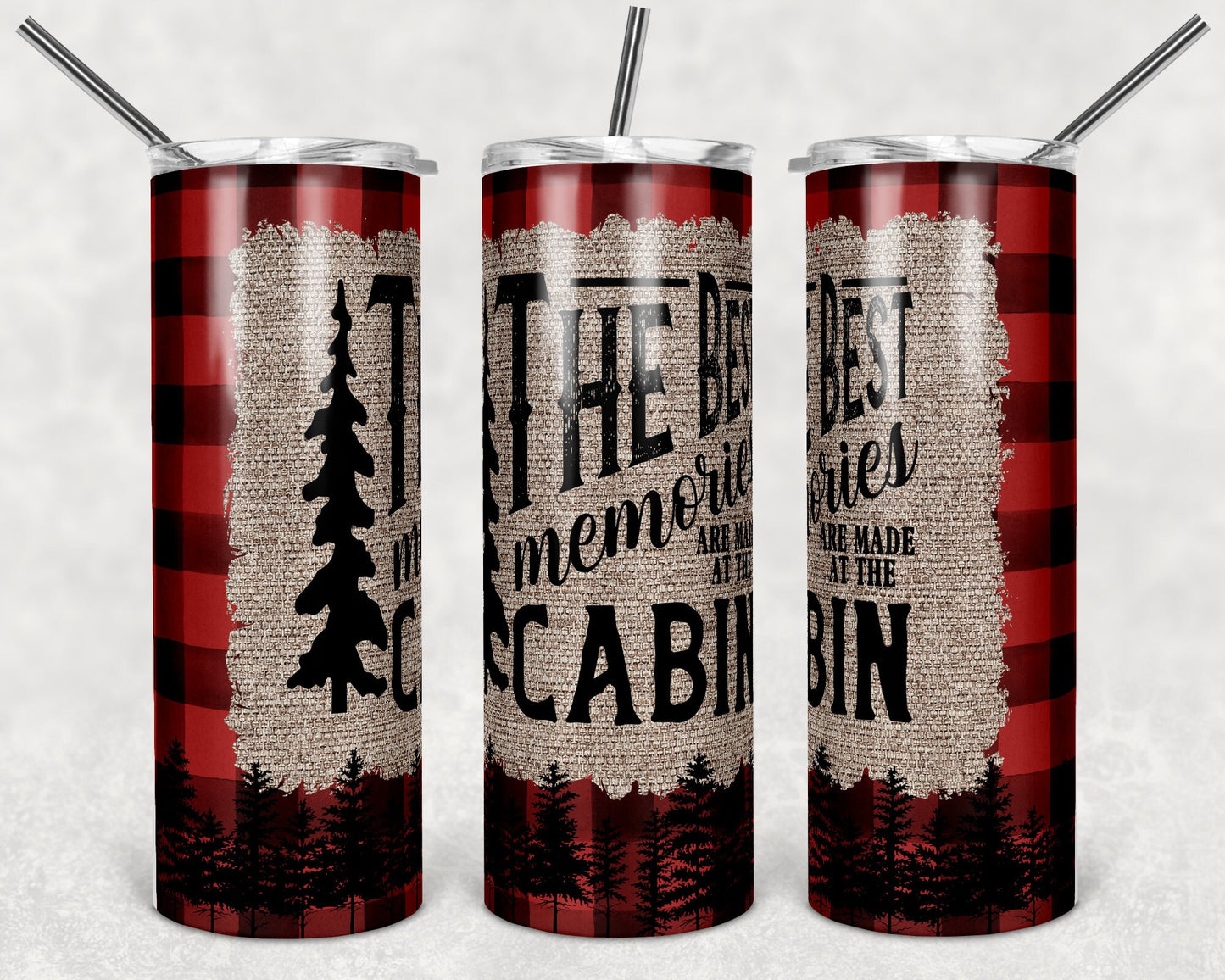 20 oz Skinny Tumbler Sublimation Design Template Best Memories Cabin Design