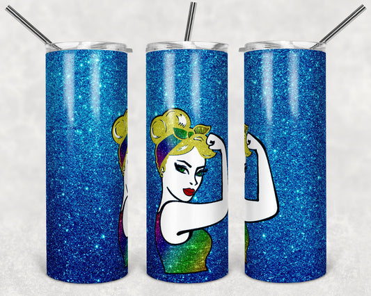 20 oz Skinny Tumbler Sublimation Design Template Blue Glitter Rosie Design