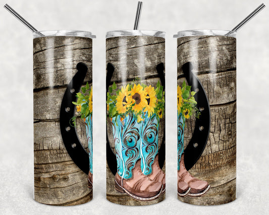 20 oz Skinny Tumbler Sublimation Design Template Cowboy Boot Western Design