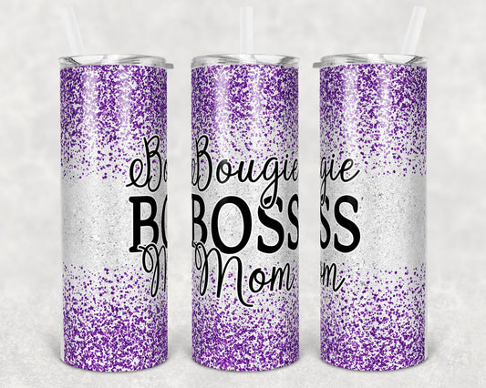20 oz Skinny Tumbler Sublimation Design Template Bougie Boss Mom Glitter Design