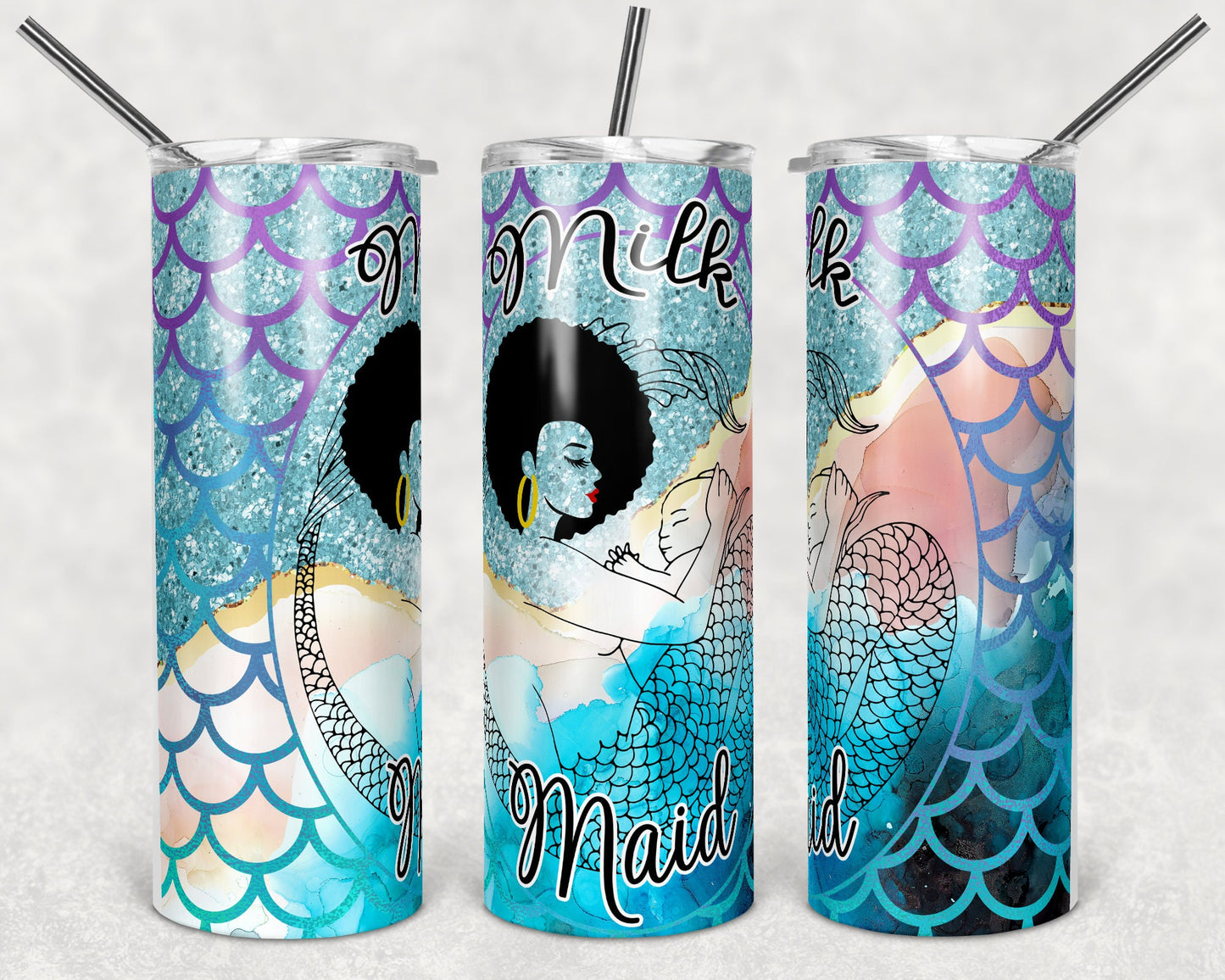 20 oz Skinny Tumbler Sublimation Design Template Breastfeeding Milk Maid Mermaid