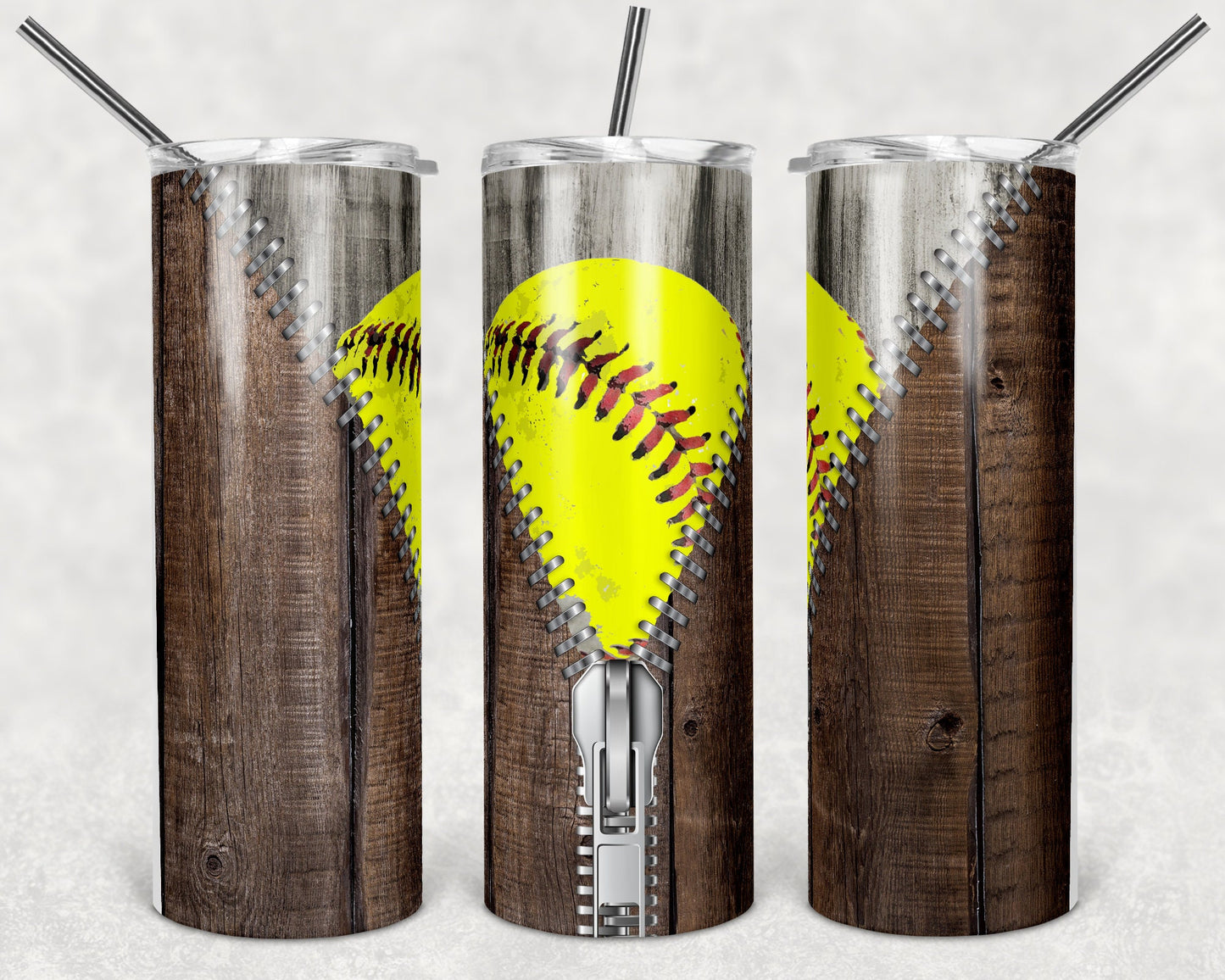 20 oz Skinny Tumbler Zipper Softball Sublimation Design Template Design Print Transfer