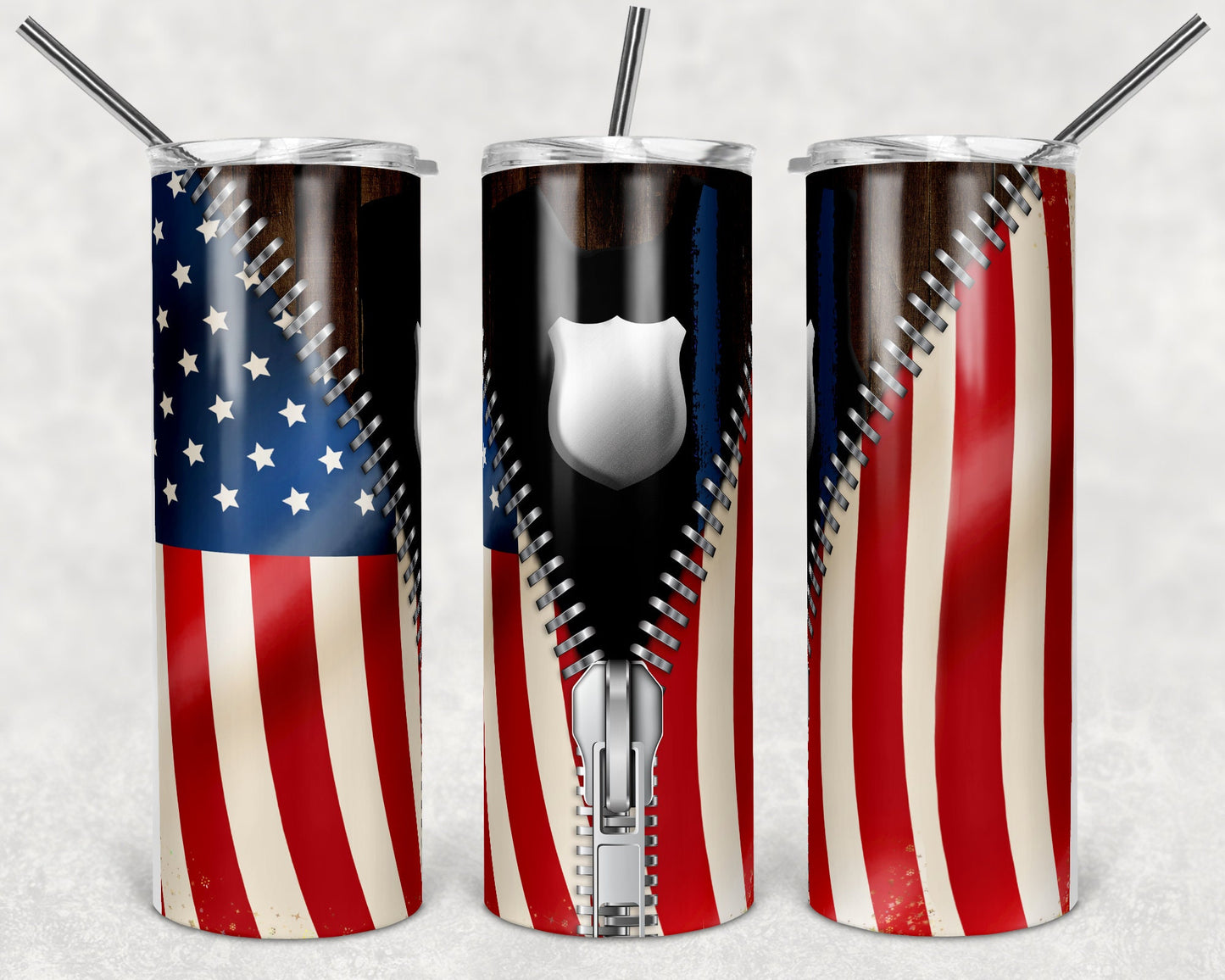 20 oz Skinny Tumbler Police Flag Zipper Sublimation Design Template Design Print Transfer