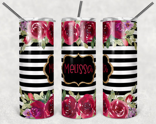 20 oz Skinny Tumbler Black Striped Floral Sublimation Design Template Design Print Transfer