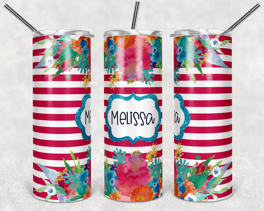 20 oz Skinny Tumbler Striped Floral Hot Pink Sublimation Design Print Transfer