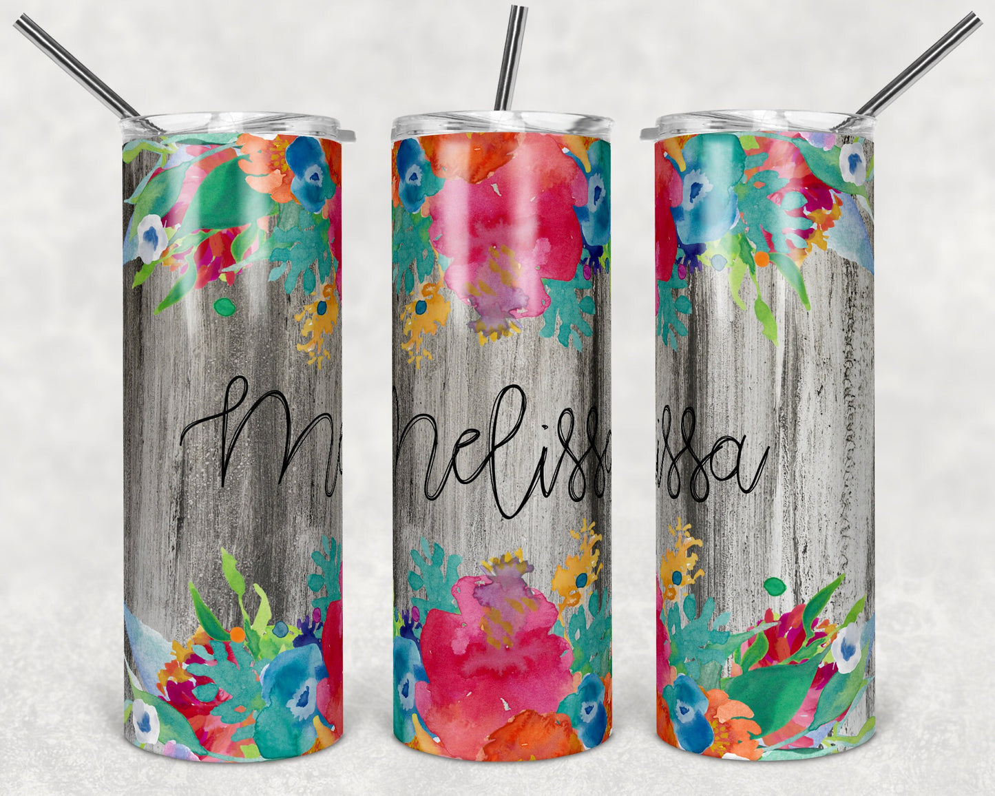 20 oz Skinny Tumbler Bright Floral Sublimation Design Print Transfer