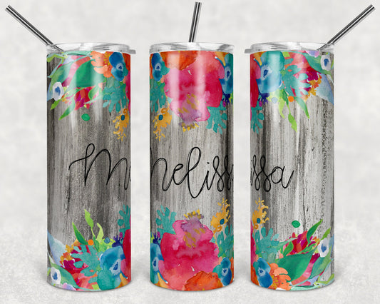 20 oz Skinny Tumbler Bright Floral Sublimation Design Print Transfer