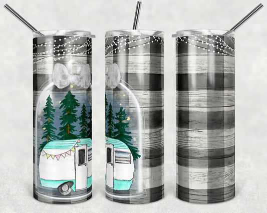 20 oz Skinny Tumbler Holiday Camper Christmas Tree Jar Sublimation Design Print Transfer
