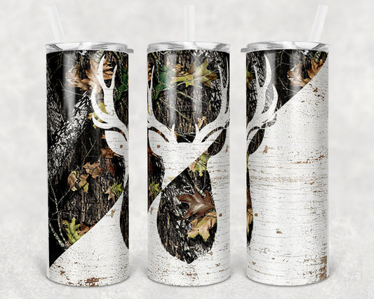 20 oz Skinny Tumbler Camp Deer Camo and Wood Sublimation Design Print Transfer