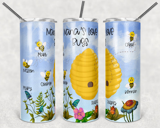 20 oz Skinny Tumbler Love Bugs Personalize with names Sublimation Design Print Transfer