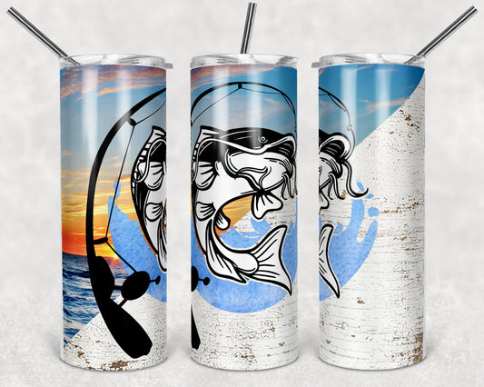 20 oz Skinny Tumbler Catfish Sunset Fishing Sublimation Design Print Transfer