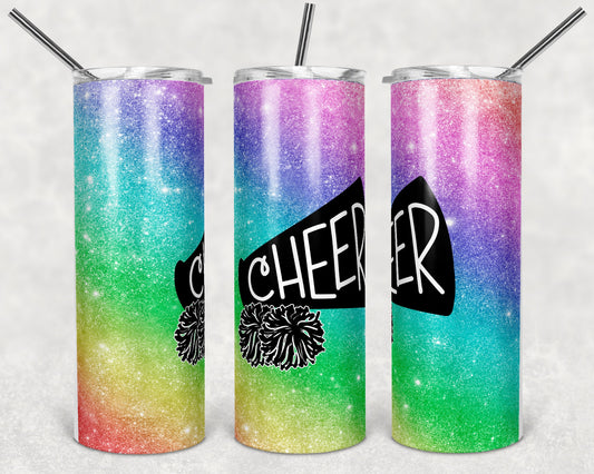 20 oz Skinny Tumbler Cheer Glitter Sublimation Design Print Transfer