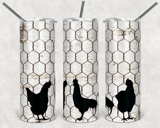 20 oz Skinny Tumbler Chicken Wire Chicken Farm Sublimation Design Print Transfer