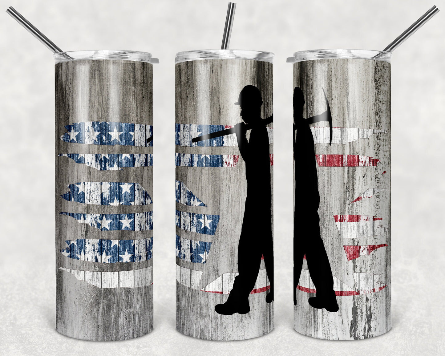20 oz Skinny Tumbler Coal Miner Us Flag Sublimation Design Print Transfer