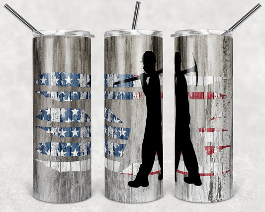 20 oz Skinny Tumbler Coal Miner Us Flag Sublimation Design Print Transfer