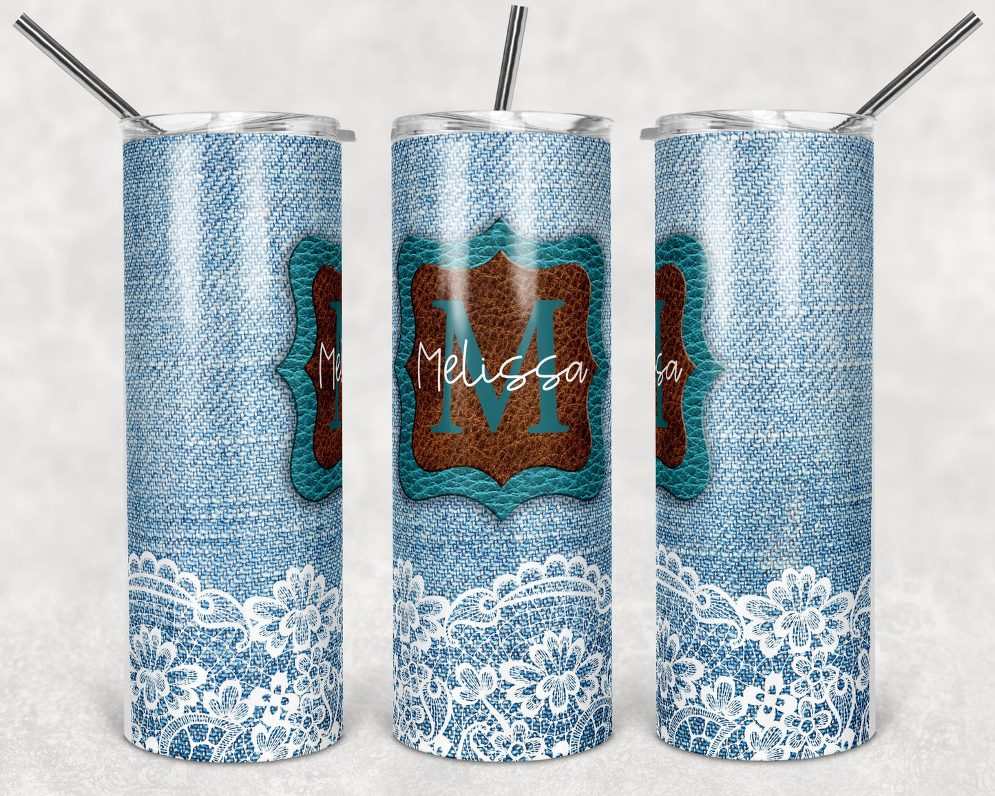 20 oz Skinny Tumbler Denim and Leather Western Country Sublimation Design Print Transfer