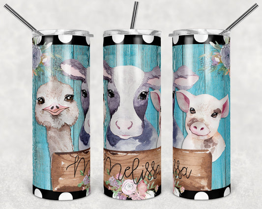 20 oz Skinny Tumbler Sublimation Design Template Cute Farmhouse Animals