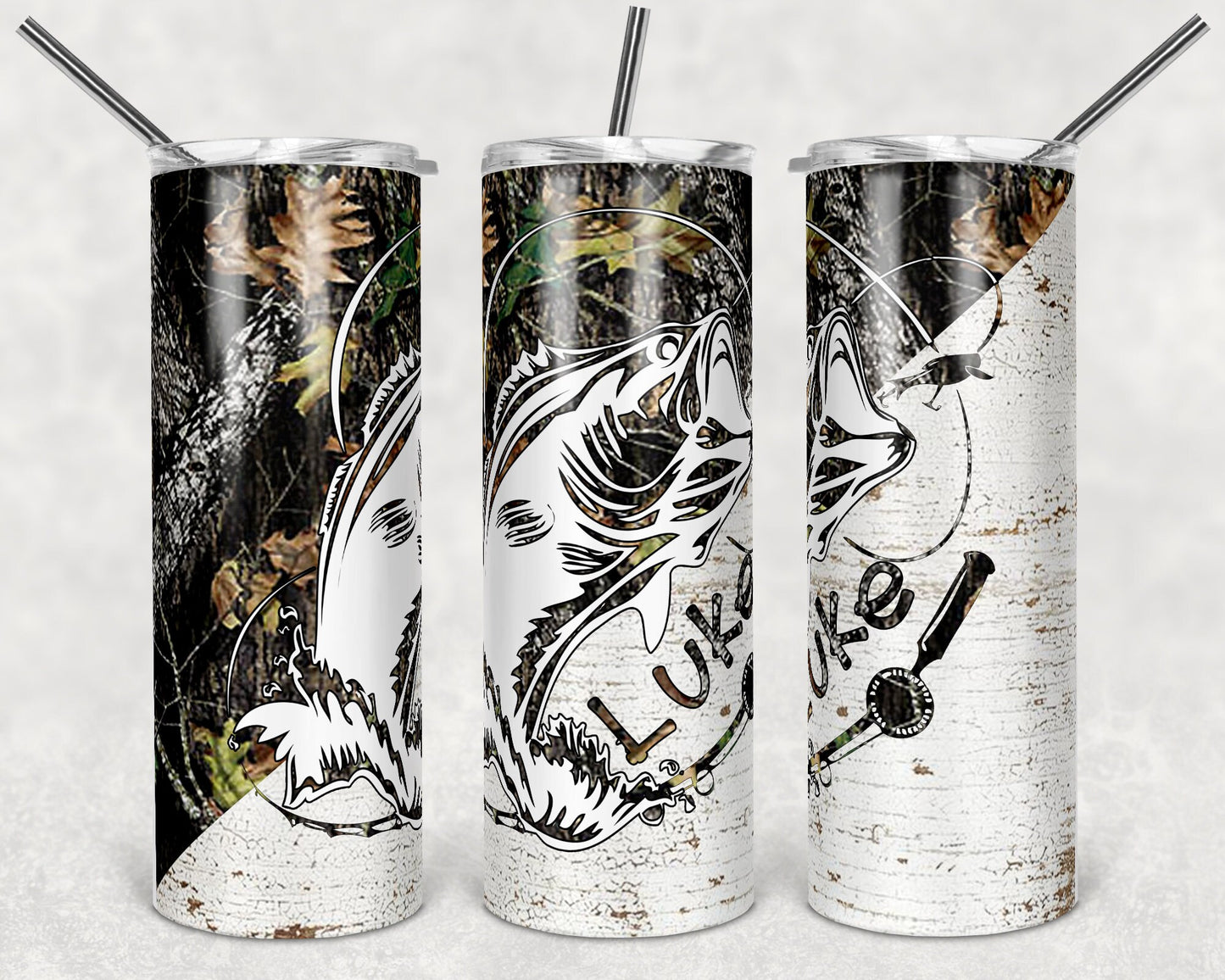 20 oz Skinny Tumbler Camo Bass Fishing Sublimation Design Print Transfer