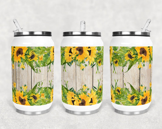 12 oz Sublimation Can Cup Sunflower and Wood Sublimation Design Print Transfer
