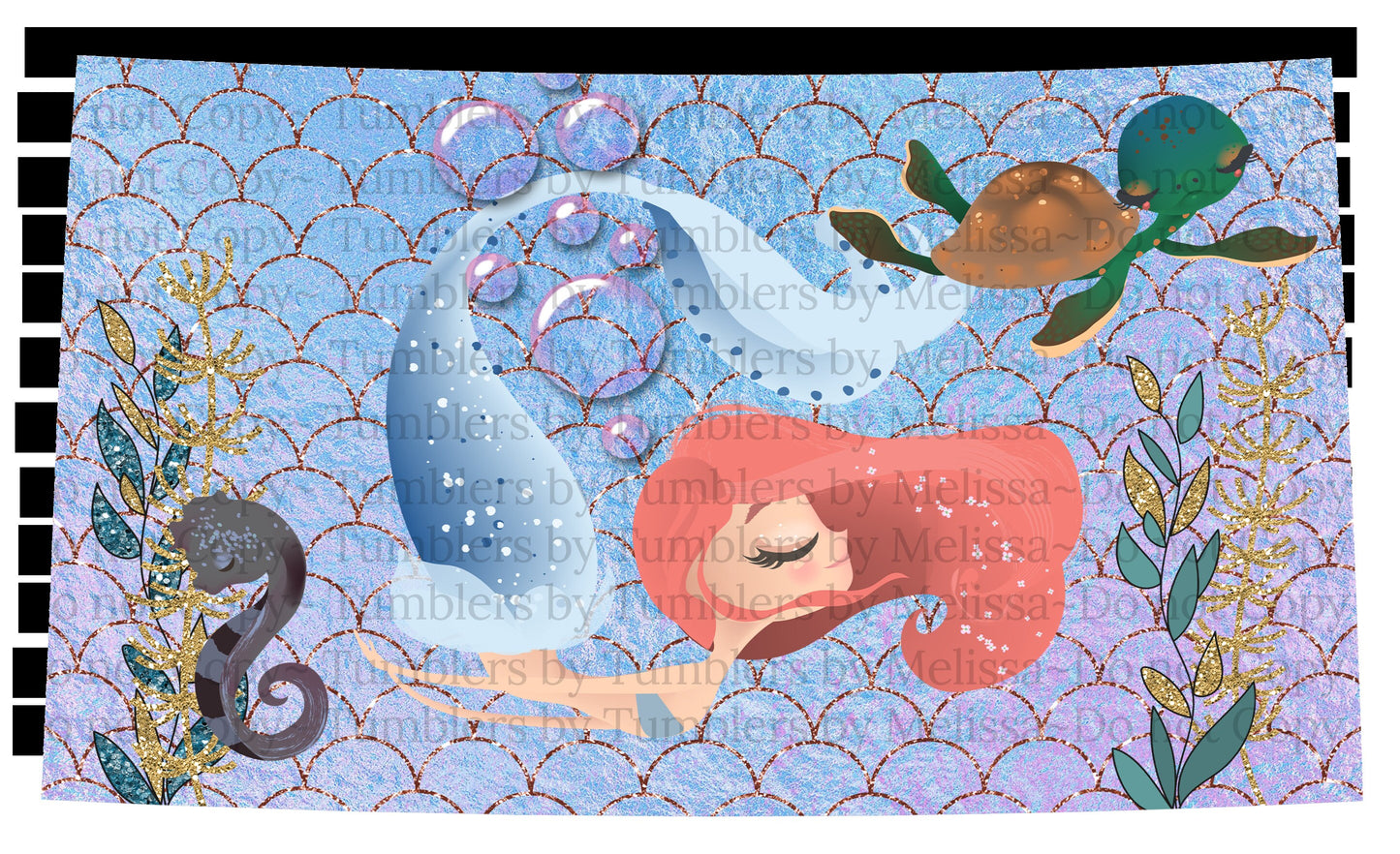 Kids water bottles Sublimation Design Template Mermaid Design