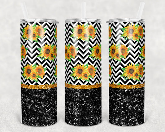 20 oz Skinny Tumbler Sublimation Chevron Sunflower Black Design