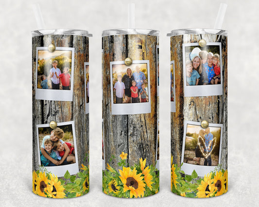 20 oz Skinny Tumbler Picture Frame Rustic Wood Sunflower Sublimation Design
