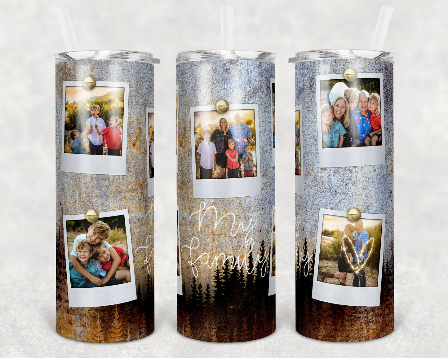 20 oz Skinny Tumbler Frame Concrete Forest Picture Sublimation Design Print Transfer