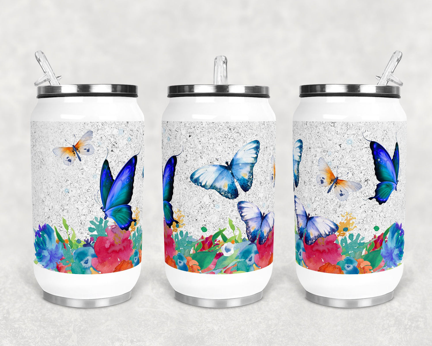 12 oz Sublimation Can Cup Butterfly Bright Floral Sublimation Design Print Transfer