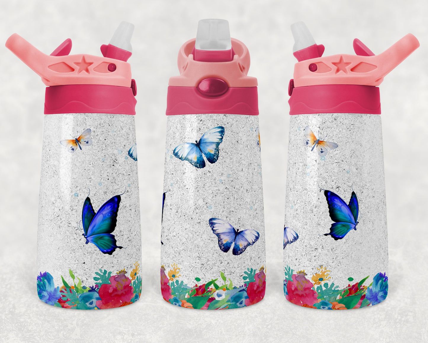 Kids water bottles Sublimation Design Glitter Butterfly Design