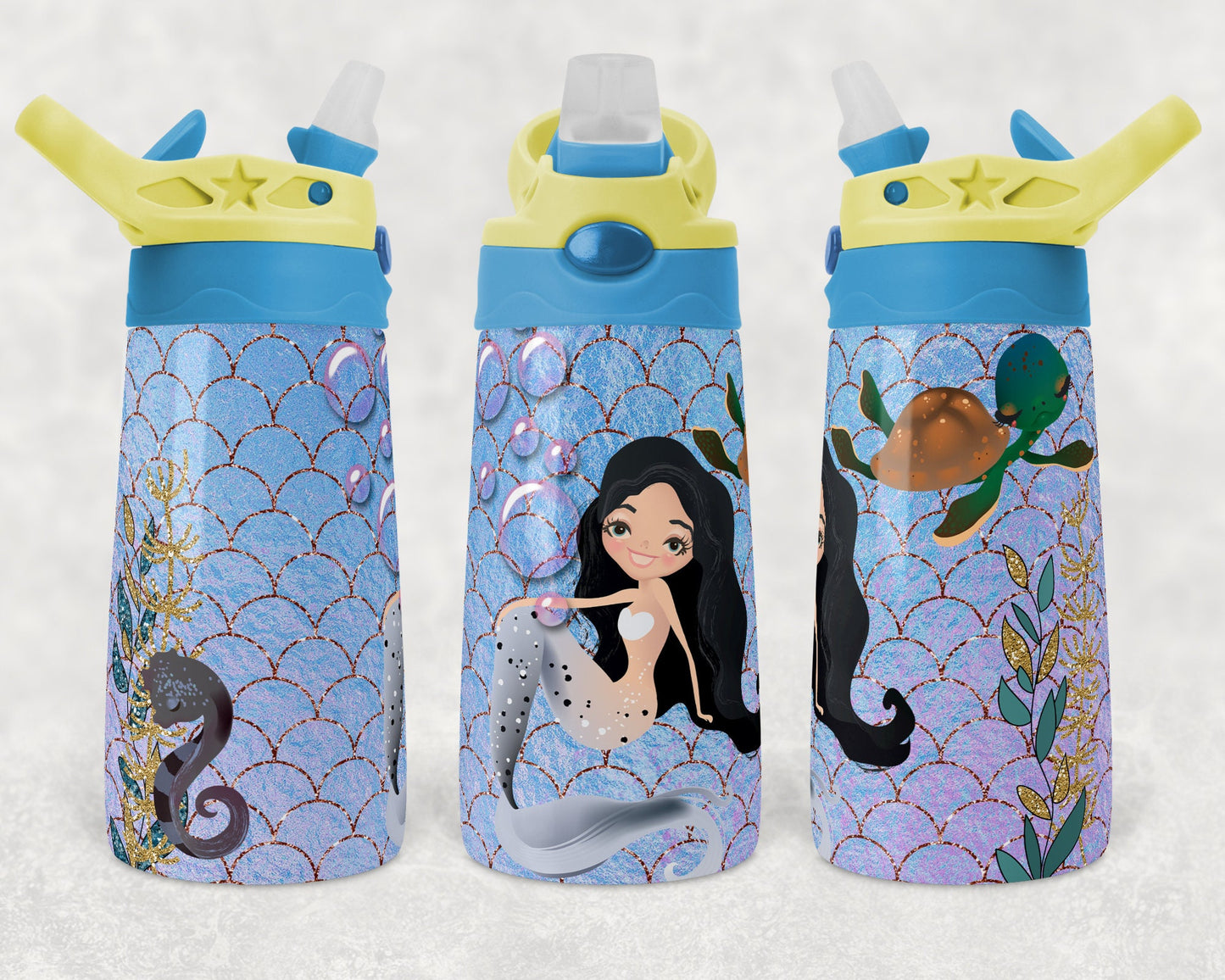 Kids water bottles Sublimation Design Template Mermaid Design