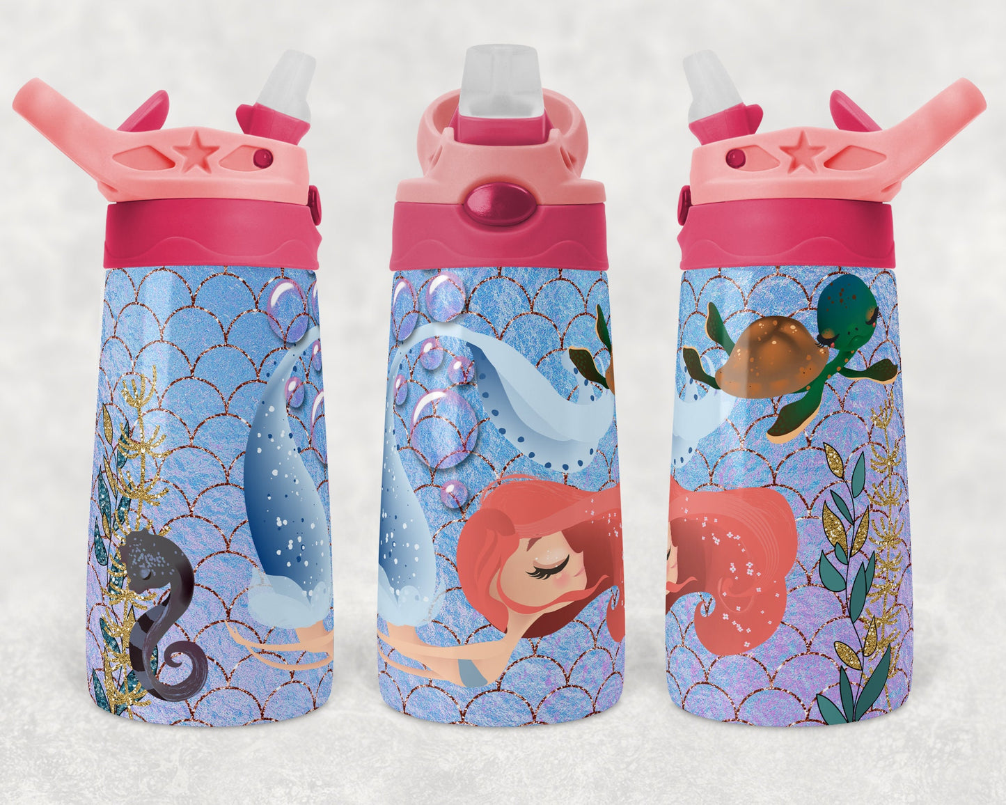 Kids water bottles Sublimation Design Template Mermaid Design