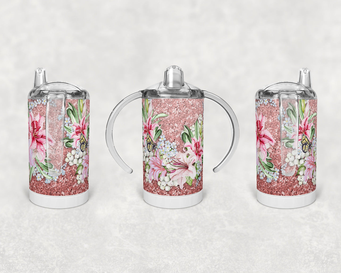 Straight Sippy Cup Sublimation Glitter Lily Design Design