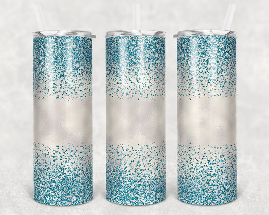 20 oz Skinny Tumbler Sublimation Design Template Glitter Confetti Aqua Teal Straight and Warped Design
