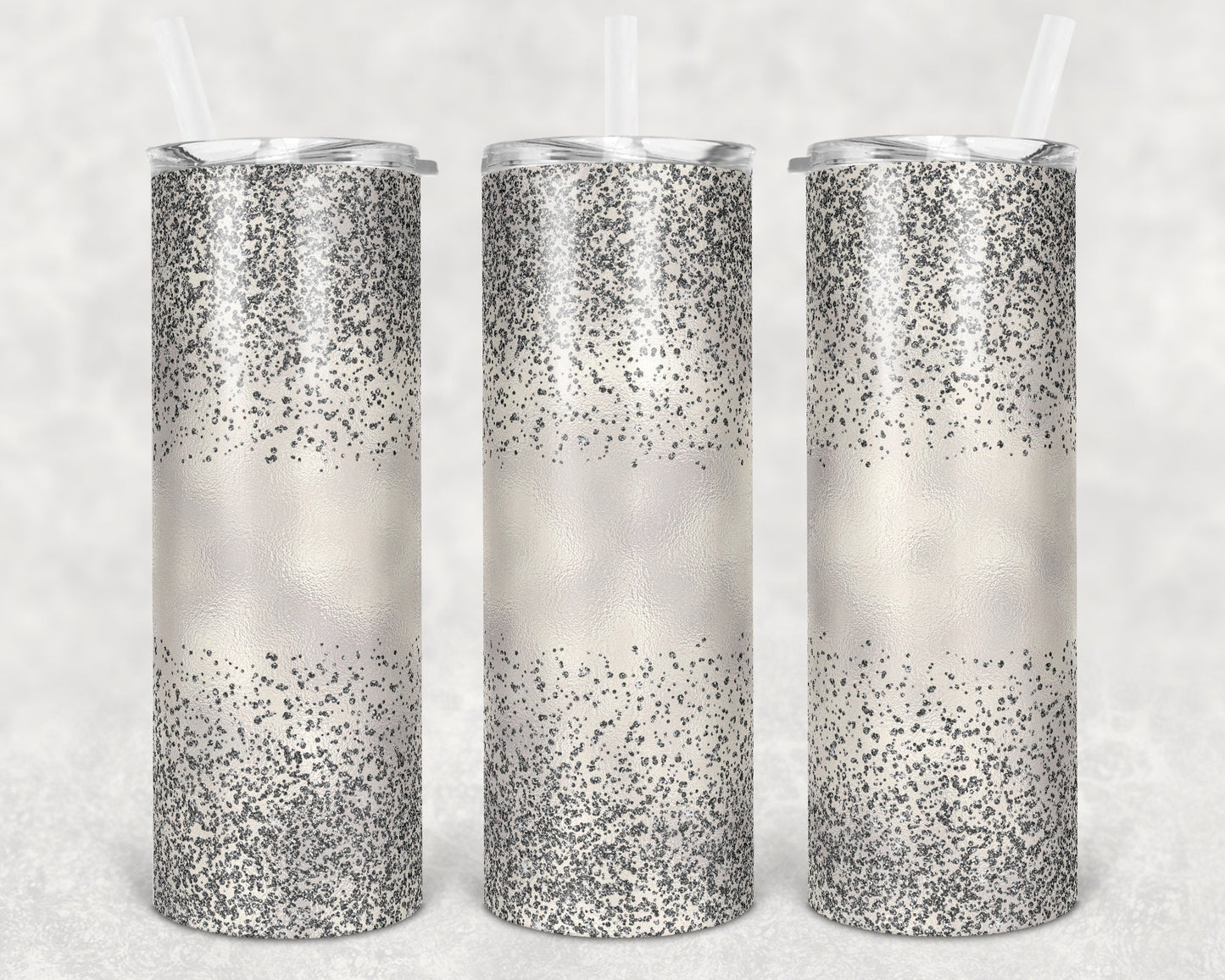 20 oz Skinny Tumbler Sublimation Design Template Glitter Confetti Silver Straight and Warped Design