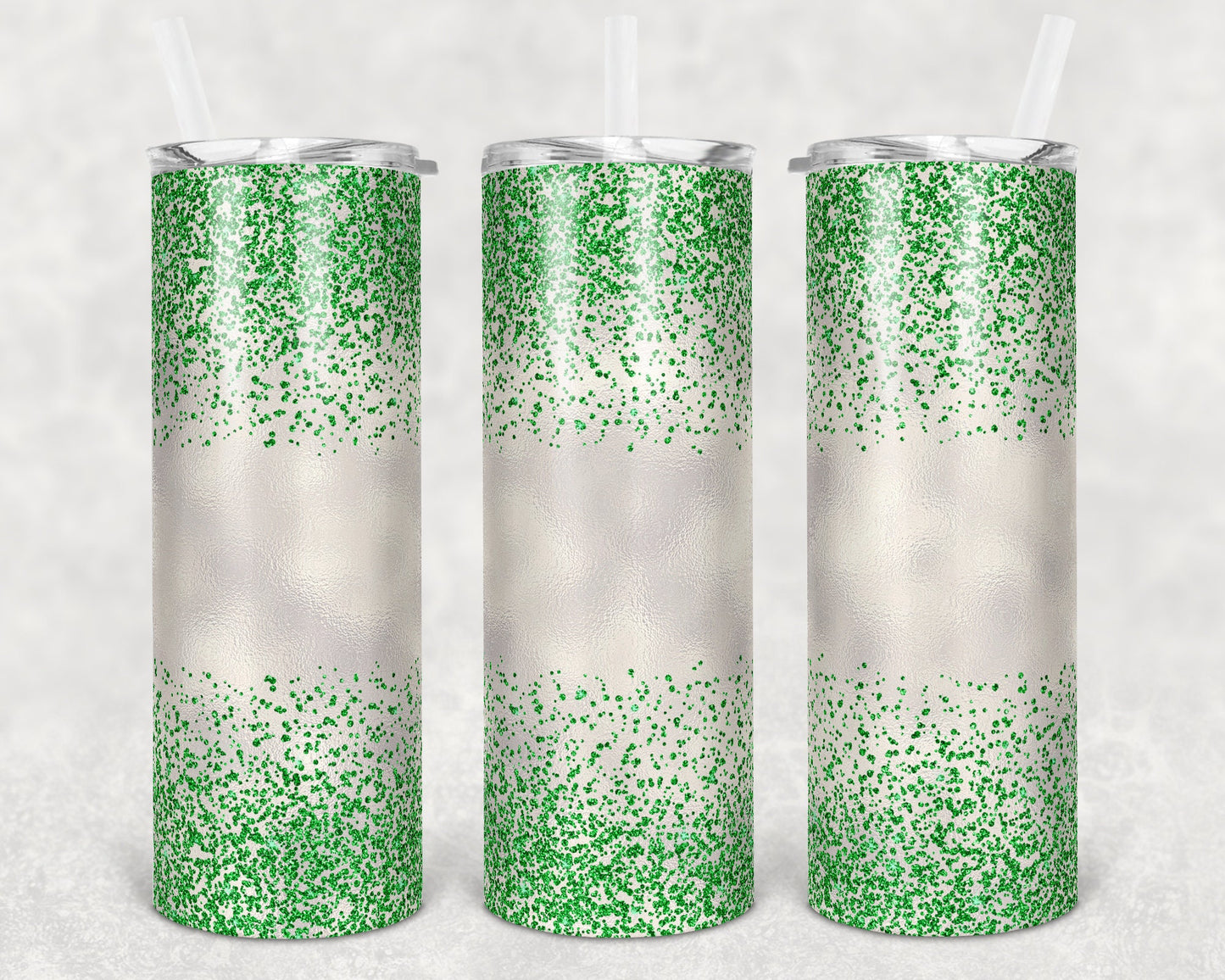 20 oz Skinny Tumbler Sublimation Design Template Glitter Confetti Green Straight and Warped Design