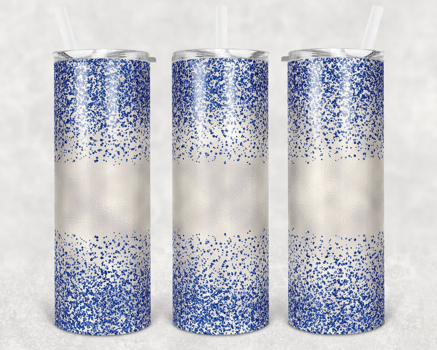 20 oz Skinny Tumbler Sublimation Design Template Glitter Confetti Blue Straight and Warped Design